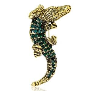 Alligator Emerald Crystal Gold Brooch